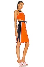 Miu Miu Intarsia Technical Jersey Dress in Arancio & Baltico, view 2, click to view large image.