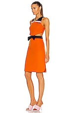 Miu Miu Intarsia Technical Jersey Dress in Arancio & Baltico, view 3, click to view large image.
