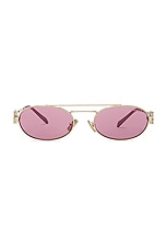 Miu Miu Round Sunglasses in Pale Gold & Dark Pink, view 1, click to view large image.