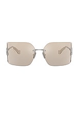 Miu Miu Rimless Rectangle Sunglasses in Silver, view 1, click to view large image.