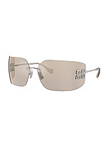 Miu Miu Rimless Rectangle Sunglasses in Silver, view 2, click to view large image.