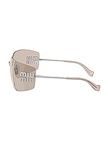 Miu Miu Rimless Rectangle Sunglasses in Silver, view 3, click to view large image.