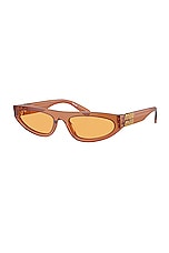 Miu Miu Flat Top Oval Sunglasses in Caramel Transparent, view 2, click to view large image.