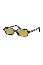 Miu Miu Narrow Rectangle Sunglasses in Black & Yellow, view 2, click to view large image.