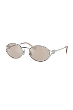 Miu Miu Oval Sunglasses in Silver, view 2, click to view large image.