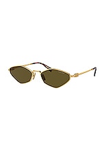 Miu Miu Narrow Oval Sunglasses in Gold , view 2, click to view large image.