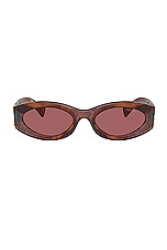 Miu Miu Logo Oval Sunglasses in Burgundy, view 1, click to view large image.