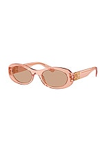 Miu Miu Translucent Oval Sunglasses in Noisette Transparent, view 2, click to view large image.