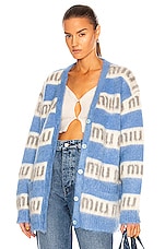 トップス miumiu/layered knit cardigan Miu Miu Mohair Logo Cardigan in Astrale | FWRD