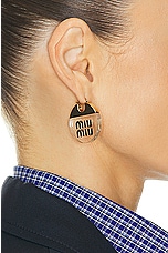 Miu Miu Logo Earrings in Oro & Trasparente, view 2, click to view large image.