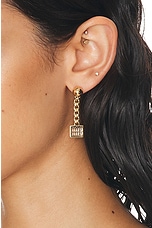 Miu Miu Logo Drop Earrings in Oro, view 2, click to view large image.