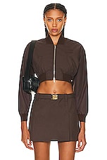 Miu Miu Cropped Bomber Jacket in Cacao, view 1, click to view large image.