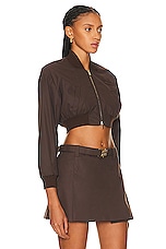 Miu Miu Cropped Bomber Jacket in Cacao, view 2, click to view large image.