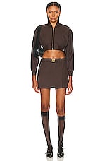 Miu Miu Cropped Bomber Jacket in Cacao, view 4, click to view large image.