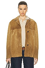 Miu Miu Button Up Jacket With Belt in Tortora, view 1, click to view large image.