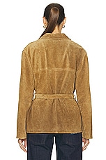 Miu Miu Button Up Jacket With Belt in Tortora, view 4, click to view large image.