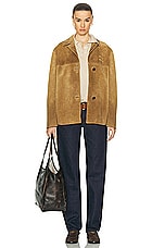 Miu Miu Button Up Jacket With Belt in Tortora, view 5, click to view large image.