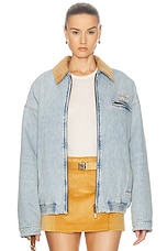 Miu Miu Padded Bomber Jacket in Azzurro, view 1, click to view large image.