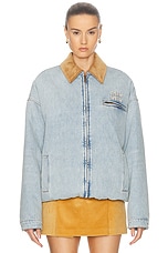 Miu Miu Padded Bomber Jacket in Azzurro, view 2, click to view large image.