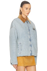 Miu Miu Padded Bomber Jacket in Azzurro, view 3, click to view large image.