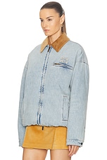 Miu Miu Padded Bomber Jacket in Azzurro, view 4, click to view large image.