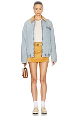 Miu Miu Padded Bomber Jacket in Azzurro, view 6, click to view large image.