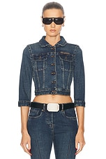 Miu Miu Cropped Denim Jacket in Blue, view 1, click to view large image.