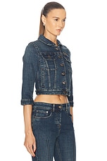 Miu Miu Cropped Denim Jacket in Blue, view 2, click to view large image.