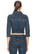 Miu Miu Cropped Denim Jacket in Blue, view 3, click to view large image.