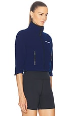 Miu Miu Cropped Zip Up Jacket in Blue, view 2, click to view large image.