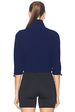 Miu Miu Cropped Zip Up Jacket in Blue, view 4, click to view large image.