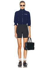 Miu Miu Cropped Zip Up Jacket in Blue, view 5, click to view large image.