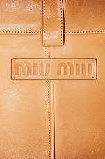 Miu Miu Leather Mini Skirt in Miele, view 5, click to view large image.