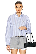 Miu Miu Long Sleeve Shirt in Cielo & Blu, view 1, click to view large image.