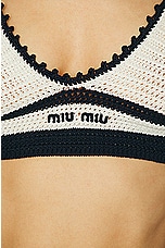 Miu Miu Cotton Crochet Bra Top in Bianco & Blu, view 5, click to view large image.