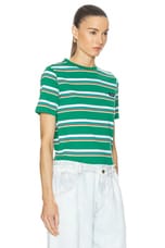 Miu Miu Short Sleeve T-Shirt in Verde, Bian Co, & Azzurro, view 2, click to view large image.