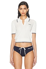 Miu Miu Short Sleeve Top in Bianco & Blue, view 1, click to view large image.