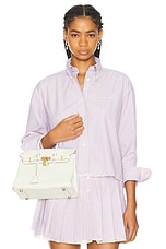 Miu Miu Long Sleeve Shirt in Corallo & Bianco, view 1, click to view large image.