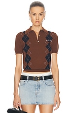 Miu Miu Short Sleeve Polo Top in Tabacco, view 1, click to view large image.