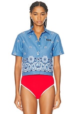 Miu Miu Short Sleeve Shirt in Azzurro & Bianco | FWRD