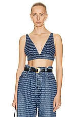 Miu Miu Logo Bralette Top in Blue, view 1, click to view large image.