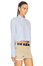 Miu Miu Cropped Long Sleeve Top in Celeste, view 2, click to view large image.