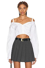 Miu Miu Off the Shoulder Long Sleeve Top in Bianco, view 1, click to view large image.