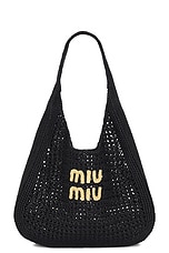 Miu Miu Crochet Hobo Bag in Nero & Naturale, view 1, click to view large image.