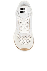Miu Miu Leather Sneaker in Bianco, view 4, click to view large image.