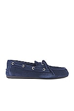 Miu Miu Moccasin Flat in Blue, view 1, click to view large image.