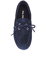 Miu Miu Moccasin Flat in Blue, view 4, click to view large image.