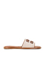 サンダル・ミュール MIU MIU 5XX644_Q1D_F062F CANVAS AND LEATHER SLIDES Miu Miu Canvas Sandals | Wardrobe Icons