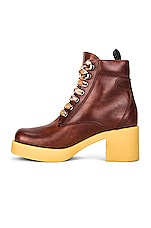 Miu Miu Platform Lace Up Ankle Boots in Cognac, view 5, click to view large image.