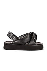 Miu Miu Padded Leather Flatform Sandals in Nero, view 1, click to view large image.
